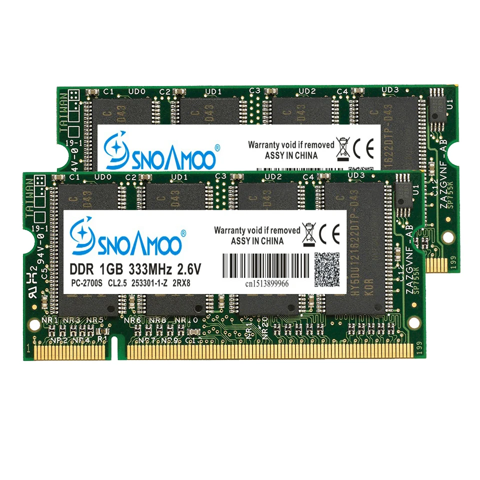 SNOAMOO ноутбук память DDR 1 ГБ 333 МГц PC2700 400 МГц PC3200 200Pin DDR 1 ГБ CL3 CL2.5 2,6 V SO-DIMM ноутбуки ОЗУ пожизненная Гарантия