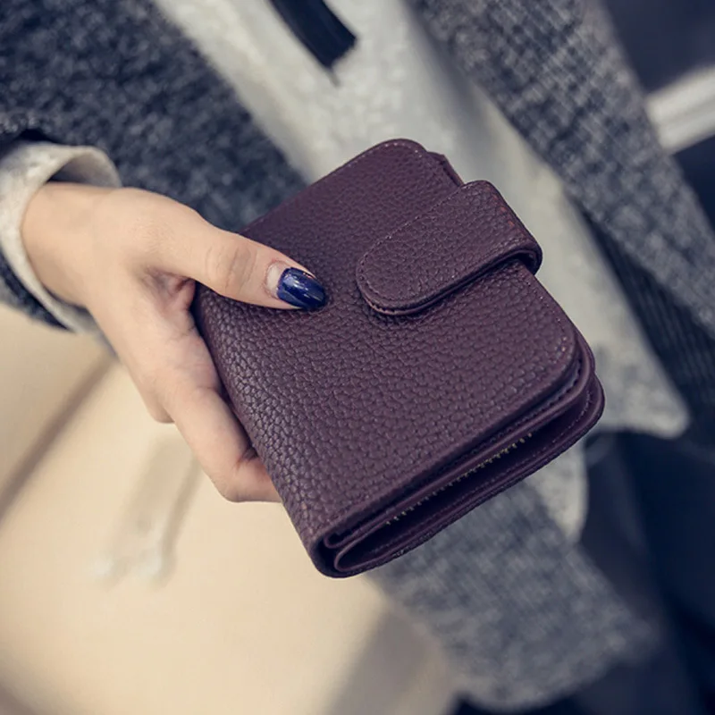 Fashion Women Black Leather Wallet Coin Purse Money Bag Small Wallet and Purse Mini Zipper Hasp Short Lady Purse Crad Holder