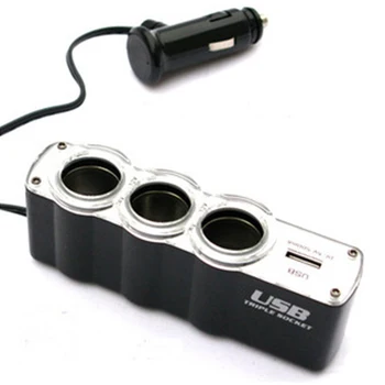 

12V-24V Car 3 Way Car Lighter Socket Splitter Charger Power Adapter DC+USB 3 Port Plug