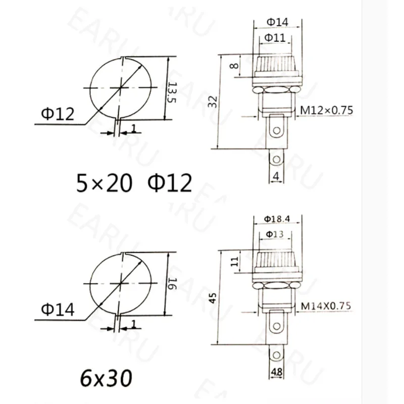 5pcs/lot 5*20 6*30 mm Glass Fuse Holders 5x20 6x30 Insurance Tube Socket 15A 125VAC, 10A fuse tube optional