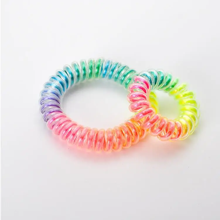 

5 Pcs/Lot Telephone Cord Colorful Rainbow Plastic Strap Hair Bands Rubber Band Hair Rope Hair Ties Headbands Hair Accessories