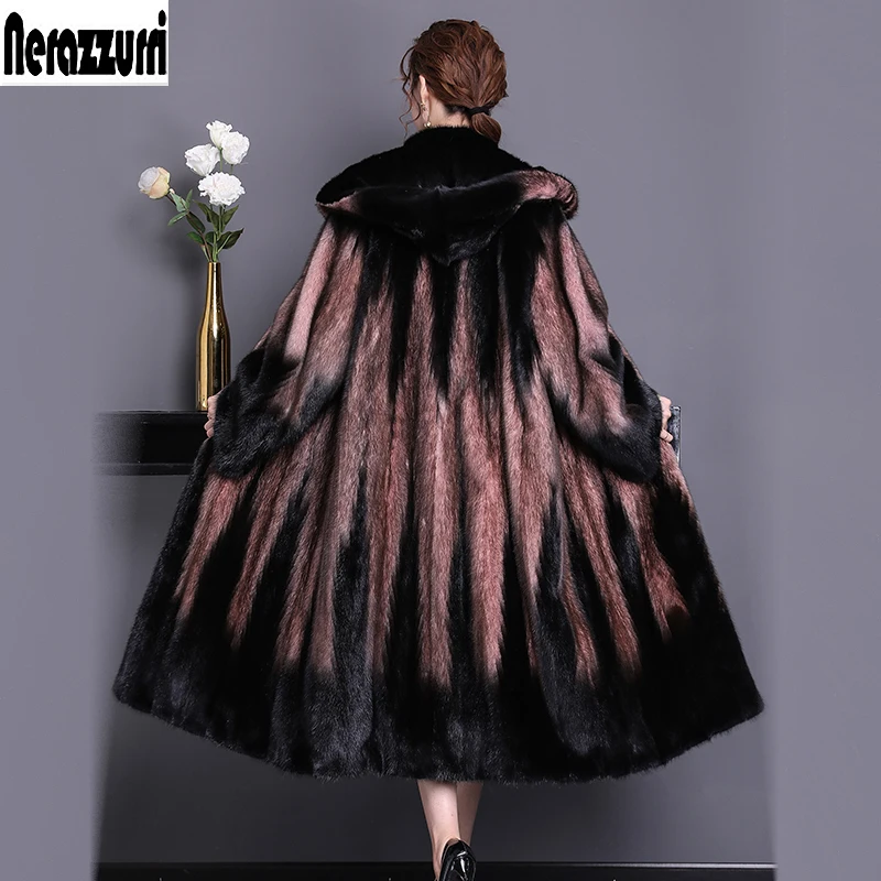 

Nerazzurri Real mink fur coat women 2019 winter with hood long sleeve natural mink coats plus size russian overcoat 5xl 6xl 7xl