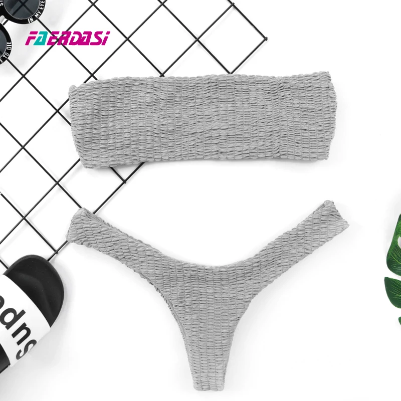 

Sexy Bikini Set Padded Swimsuit Strapless Swimwear Women Brazilian Bikinis Bathing Suit Beachwear Women's Smocked Swimming Suit