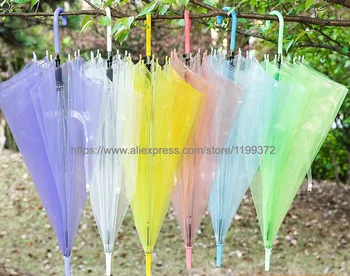 

100PCS Transparent Umbrellas Clear PVC Umbrellas Long Handle Rainproof Umbrella Free Shipping