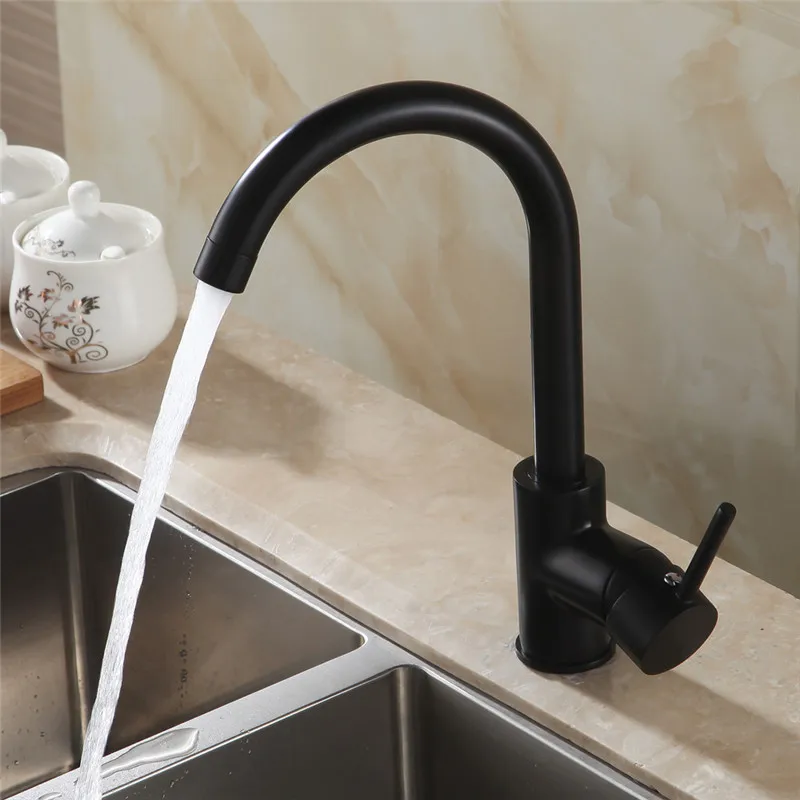 Kitchen Faucets Black Color Rotating Copper Crane Kitchen Sink Faucet Hot And Cold Water Brass Taps Kitchen Mixer Tap 7114R