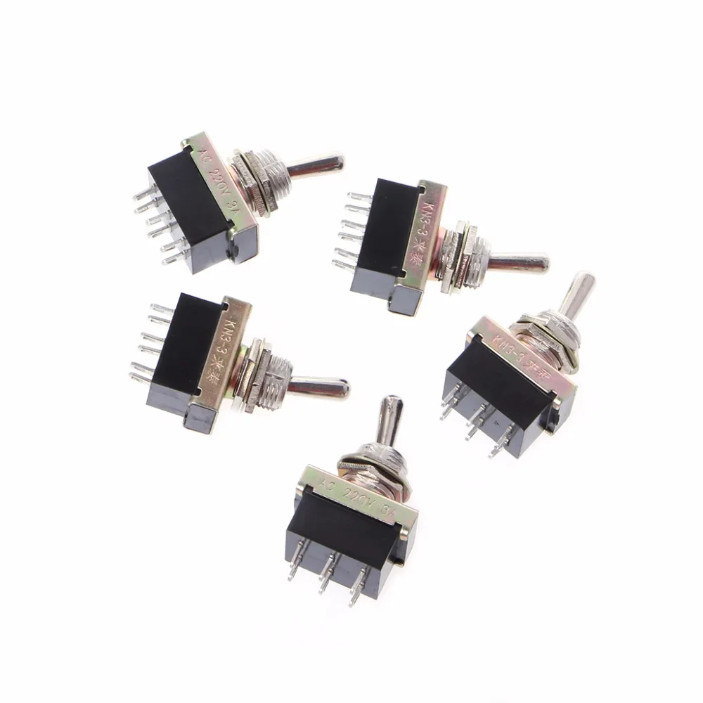 5 Pcs Kn3 3 Toggle Switch Spst On On 2 Position 6 Pin Ac 220v 3a 12mm Switches Accessories