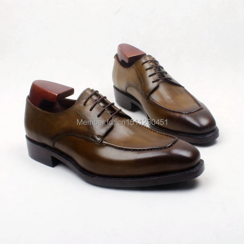 

obbilly Handmade Genuine Calf Leather Upper/outsole/Insole Brown Color Derby Goodyear welted Craft Square toe Shoe No.D210