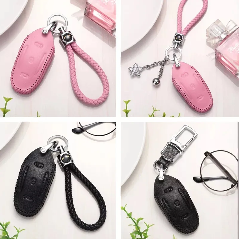 

Top Leather Smart Key Cover Genuine Leather Car Key Protective Bag Case Holder for Tesla Model X&S For Tesla key chain