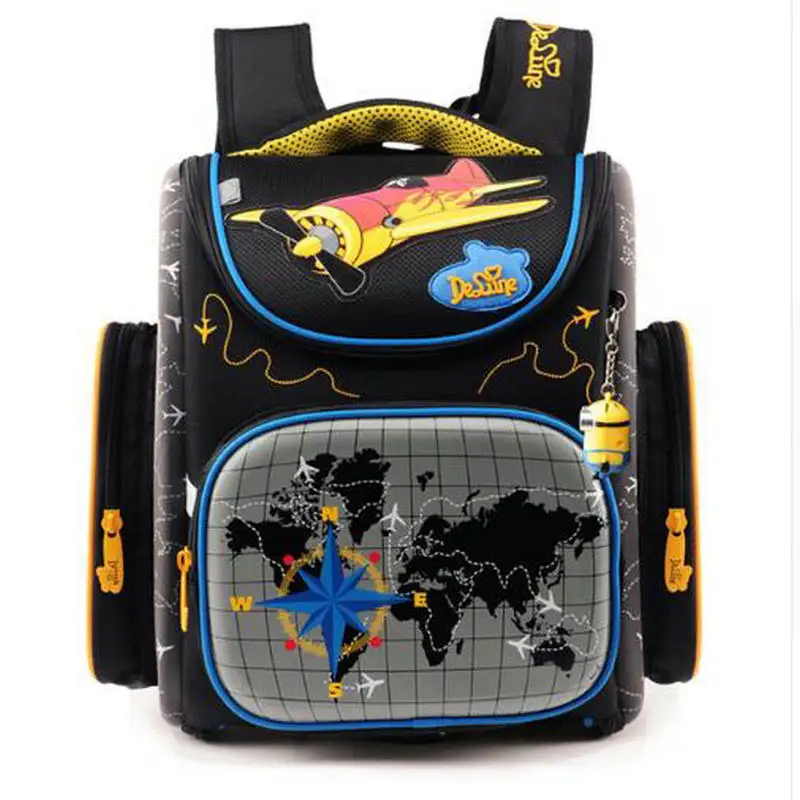 

2017 Boys school bags dark blue cars aircraft children's orthopedic backpack high quality mochila infantil bolsas primary 1-5