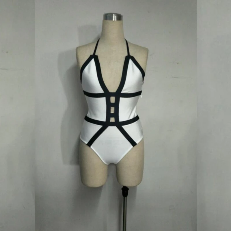 Женское Бандажное боди с v образным вырезом Белое Облегающее открытой спиной и