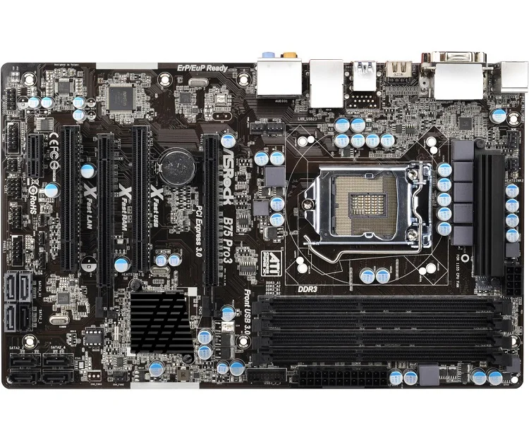 Б/у, Материнская плата ASROCK B75 PRO3 all-solid-state LGA1155 DDR3 64bg USB3.0