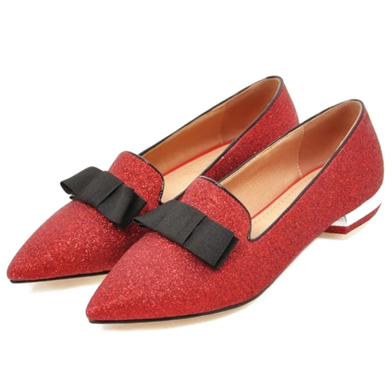 SJJH женщина Шлёпанцы туфли-лодочки на низком каблуке из расшитой блестками ткани Bling удобная обувь Повседневное Формальные рабочая обувь большой Размеры A462 - Цвет: Красный