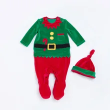 Коллекция года, распродажа, хлопковая Праздничная стильная Рождественская одежда со следочками и длинными рукавами для новорожденных девочек с шапкой