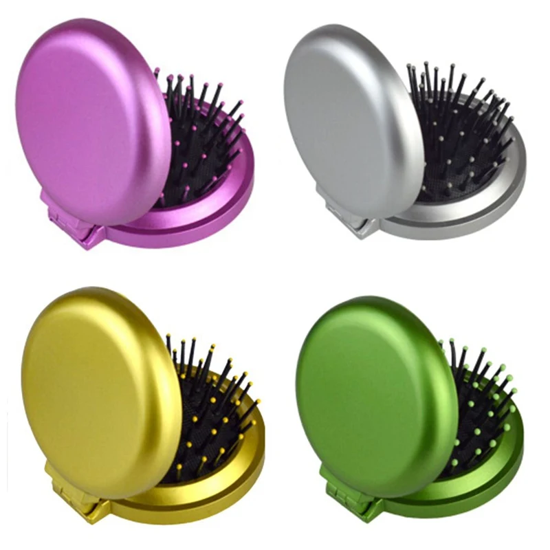 

1 Pcs New Girls Portable Mini Folding Comb Airbag Massage Round Travel Hair brush With Mirror Cute Round Hair
