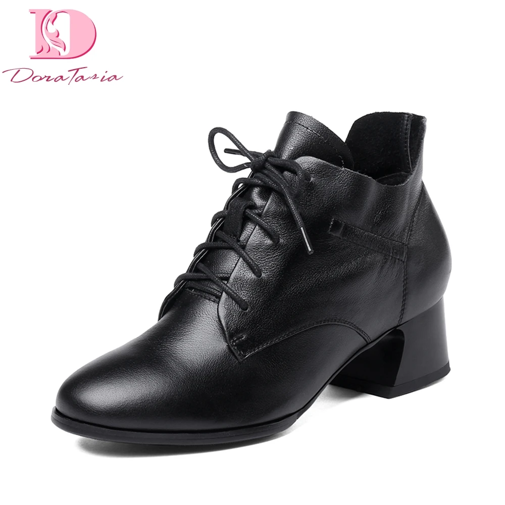 

Doratasia Brand Design Hoof Heels Genuine Leather Boots Women Shoes Fashion Design Lace Up Elegan Office Shoes Ankle Boots