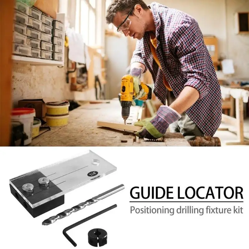 1/4" Dowel Drilling Jig Kit Wood Drilling Hole Locator Drill Guide Set High Woodworking For DIY