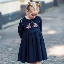 W. L. MONSOON/платье для маленьких девочек с длинными рукавами; vestidos; коллекция года; Брендовое рождественское платье с вышивкой; хлопковые осенние платья; детская одежда