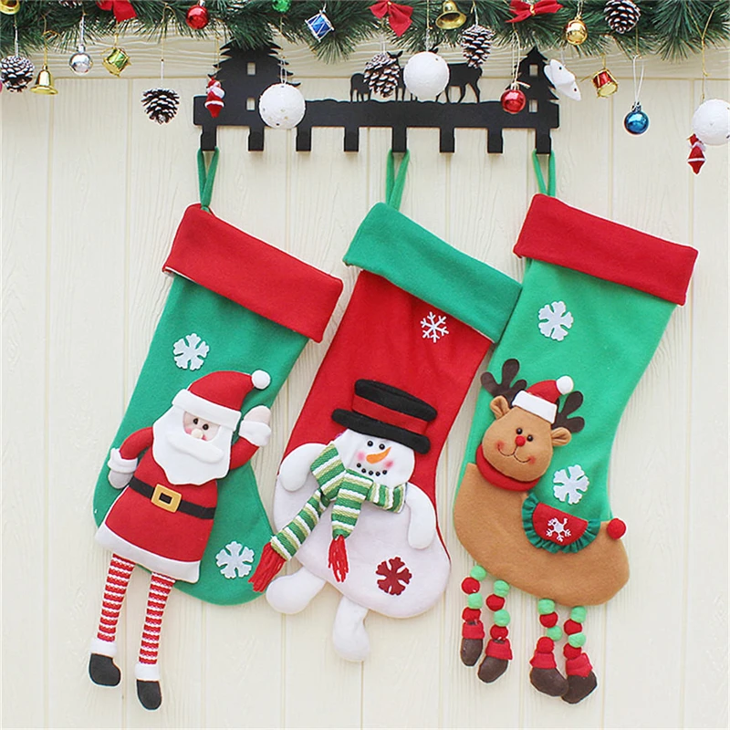 

Christmas Decoration for Home Christmas Stocking Christmas Gift Holders Santa Claus Holder Bags Party Decor Supplies Kids Gifts