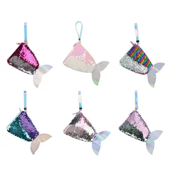 

Women Sequins Fish Tail Coin Card Key Ring Wallet Pouch Mini Purse Zipper Small Change Bag