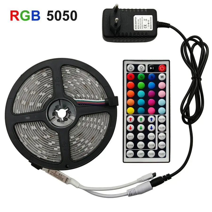 HobbyLane светодиодный 5050 RGB Красочная Мягкая светодиодные полосы света с 44-кнопочном пульте ДУ Управление набор 12 V Высокая яркость низкая Напряжение свет - Испускаемый цвет: waterproof EU Plug