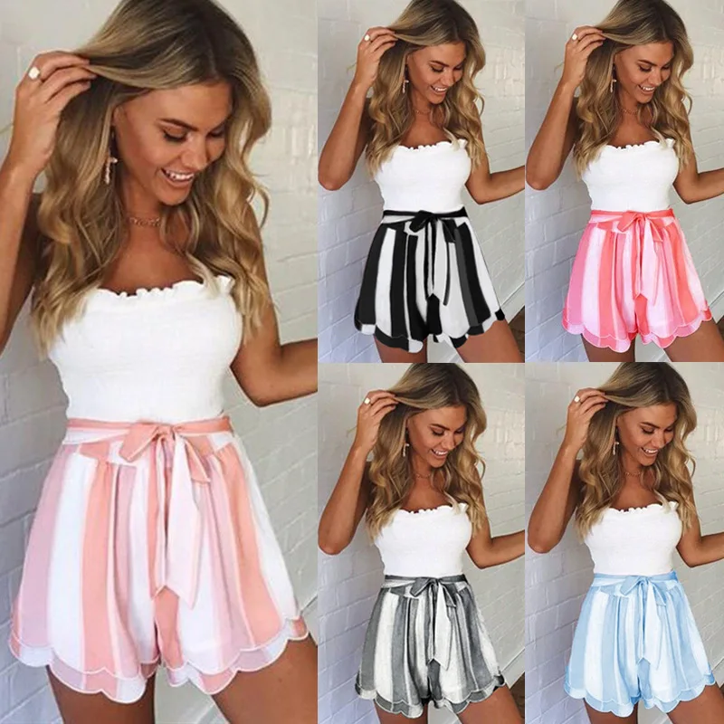 

ZOGAA 2019 Sexy Fashion Stripe Printing Lace Petal Edge Double Shorts high waisted shorts for women short pants womens clothing