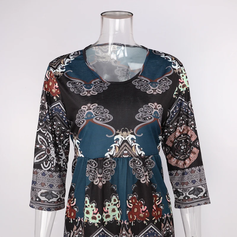 5XL-Large-Size-2019-Long-T-Shirt-Dress-Women-Boho-Dress-Casual-O-Neck-Three-Quarter (4)