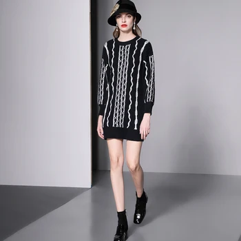 

Women Dress Sale Straight Full Zanzea 2018 Winter New Women's Knit Dress Wool Blended Stitch Matching Wild Slim Female Sweater