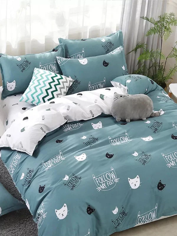 

Dark Green/Pink Cats Bedlinens Polyester Microfiber Duvet Cover Bedding Set Sheet Pillowcases