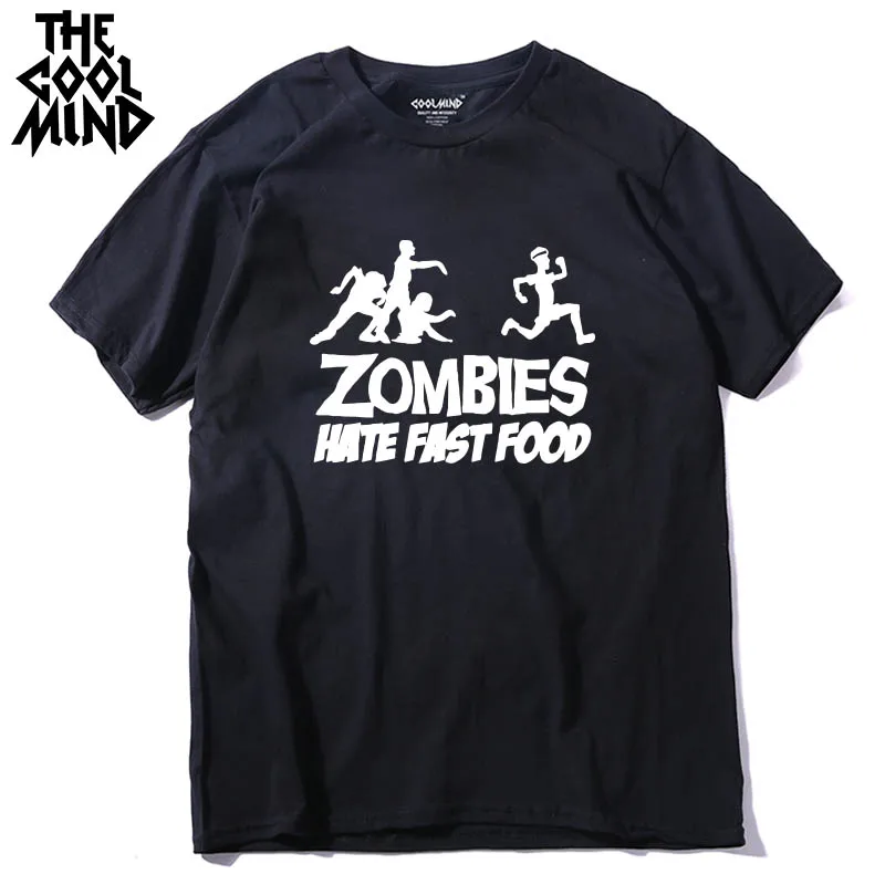 

THE COOLMIND casual short sleeve loose zombies hate fast food men T shirt 100% cotton crewneck cool funny mens Tshirt