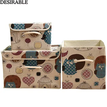 

Cotton linen Cloth Folding Storage Boxes With Handle Pattern Clothes bra sock debris Storage Box Finishing dust-proof Organizer