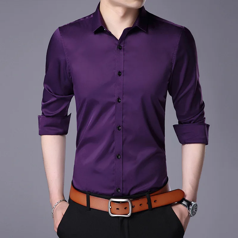 High Quality New Arrival Men Shirts Long Sleeve Solid Color Turn down ...