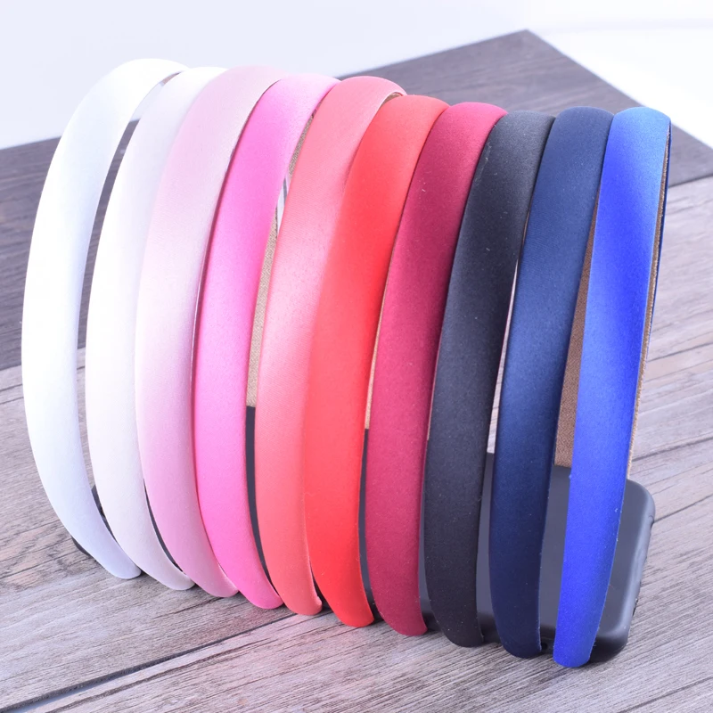 Best 1PC Solid Satin Covered Headbands For Kids Girls 15MM Wide Candy Colors Hair Ribbon Bands Women Headwraps Hoops Hair Accessories