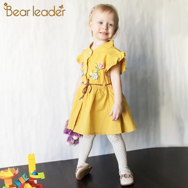 Bear Leader/платья для малышек Новая летняя одежда для маленьких девочек с цветочным узором; с вышивкой; платье принцессы платья для маленьких девочек с ЭЛТ, на возраст 6 мес.-24 м