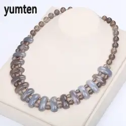 Yumten из серого агата большое ожерелье Натуральный камень кристалл Для женщин модные бусины ручной работы Винтаж подарочные серьги оптовая