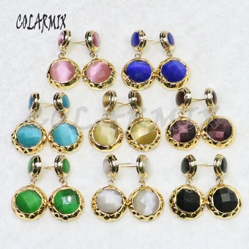 

5 Pairs Stone earrings cat eye stone plated earrings wholesale jewelry earring Gems women gift for her gems jewelry 8014