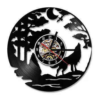 

Vinyl Wall Clock Modern Design Pastoral Style Animal Wolf 3D Decorative Hanging Clocks Wall Watch Home Decor Silent 12 inch