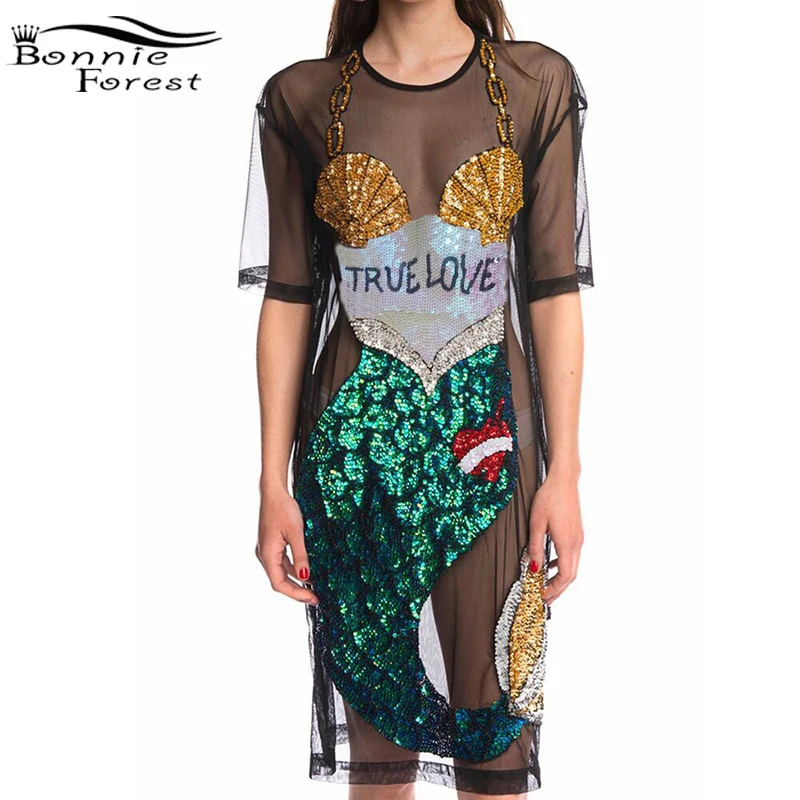 Bonnie Forest Boho True Love Stretch Mermaid Mesh Dress