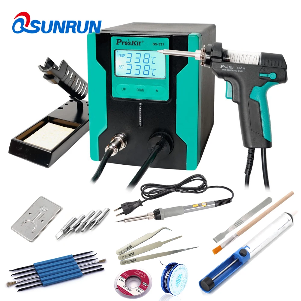 

Qsunrun New Release Pro'sKit SS-331H ESD LCD Digital Electric Desoldering Pump BGA Desoldering Suction Vacuum Solder Sucker Gun