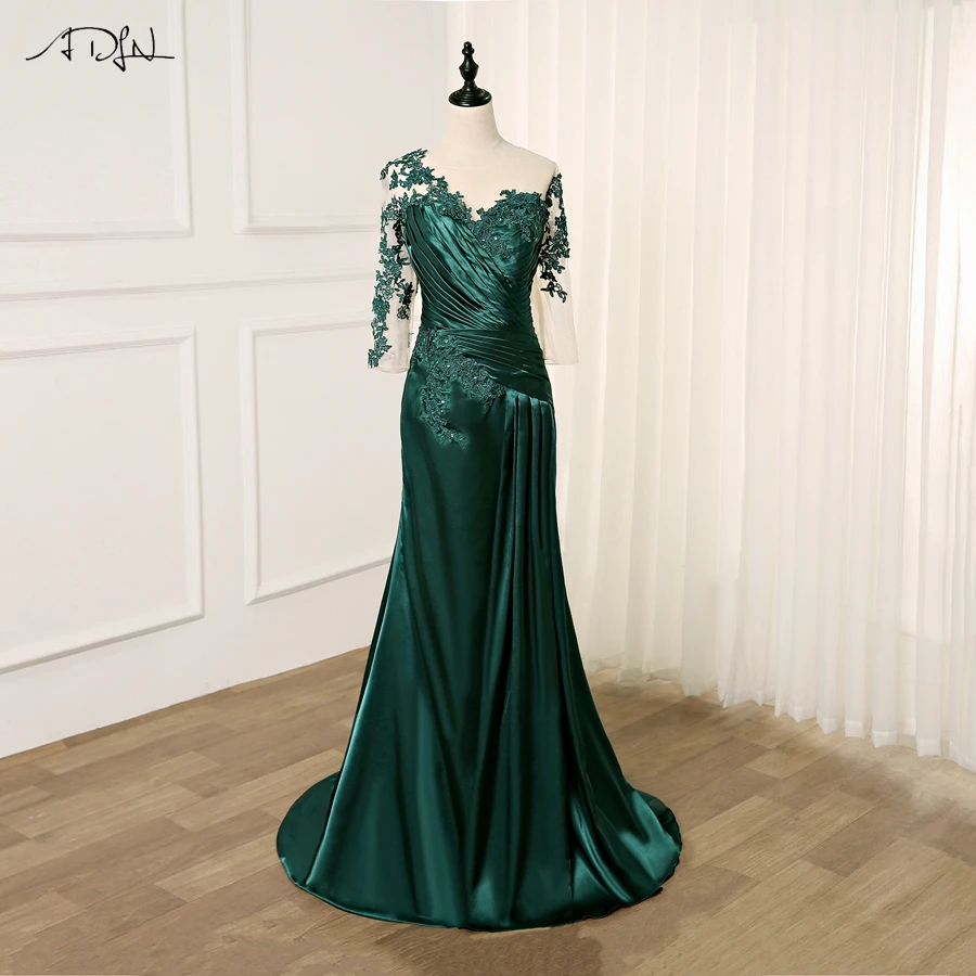 

Jiayigong Wedding Mother of the Bride Dresses Long Sleeves Mermaid Satin Pleats Groom Godmother Dresses vestido de madrinha