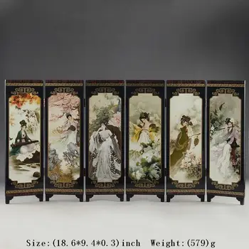 

CHINA LACQUER WARE OLD HAND PAINTING BELLE COLLECTIBLES BEAUTY SCREEN NICE FOLD