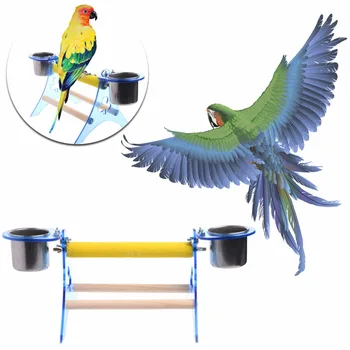 Parrot Perch Stand Platform Play Fun Toys Pet Wooden Playstand Cup For Bird Cage 1