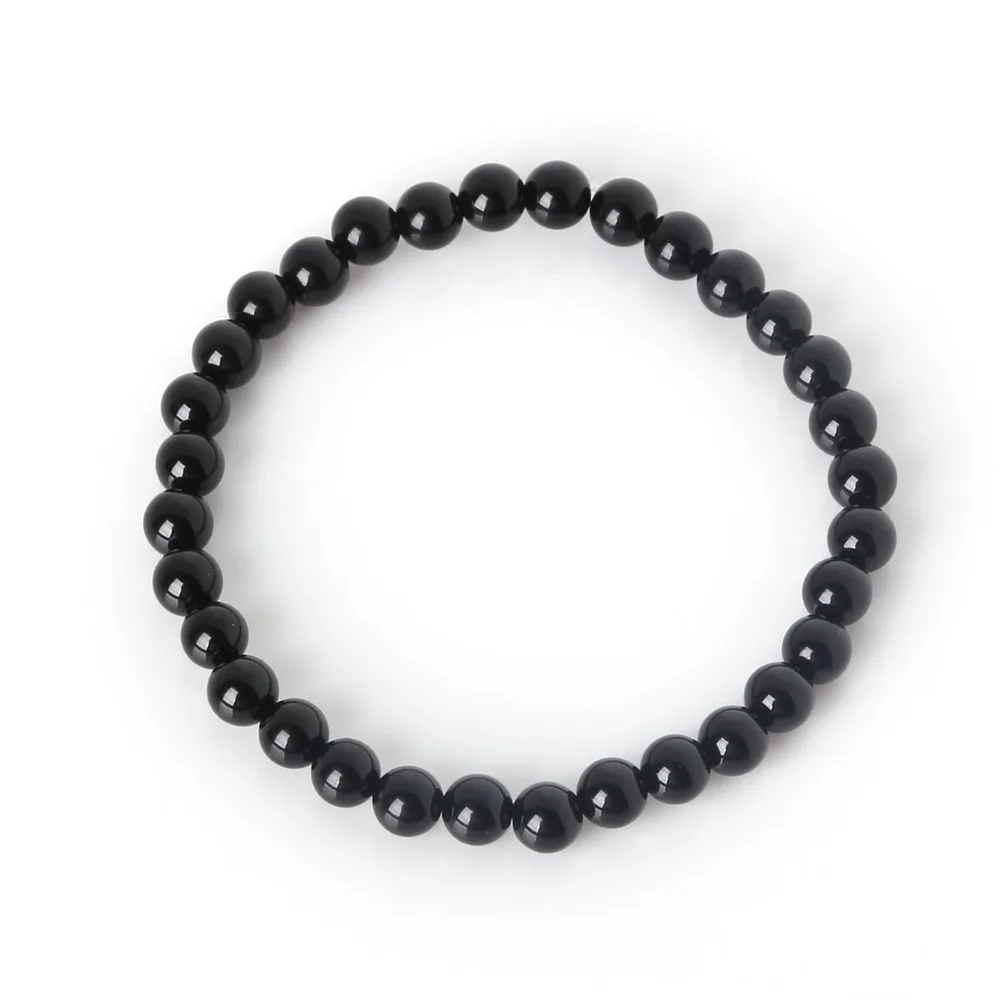 6 мм натуральный камень свободные разделительные бусины браслет для мужчин мощность браслет энергетическая Йога мала стрейч браслеты для wo мужчин - Окраска металла: Black Agate