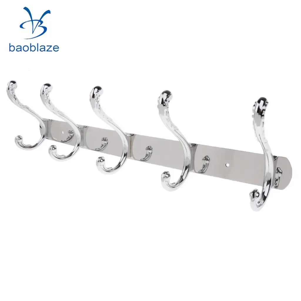 5-Hooks Hanger Hook Rail for Bathroom Towel Kitchenware Clothes Coat Wall Door Mounted Hooks	
