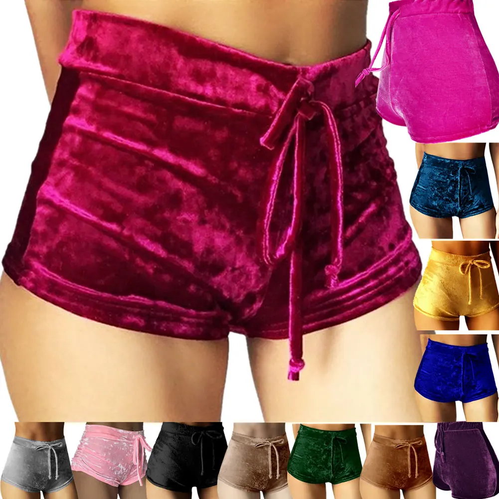 2019  Women Pink Velvet Shorts Fashion Sexy Bodycon Workout Flannel Short Pants Feminino Pantalones Mujer Fitness Soft Sportwear