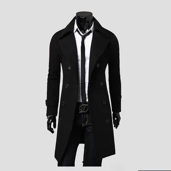 

2018 Mens Overcoat Winter Coat Casual Classic Men Trenchs Double-breasted Fit Turn-down Collar Windproof Coats for Male M-xxxl