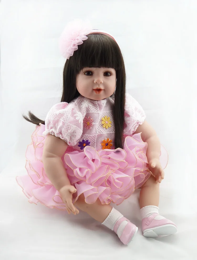 

fashion soft girl reborn doll de silicone menina 55cm doll Straight hair princess babies wear pink dress for girls Toys gift