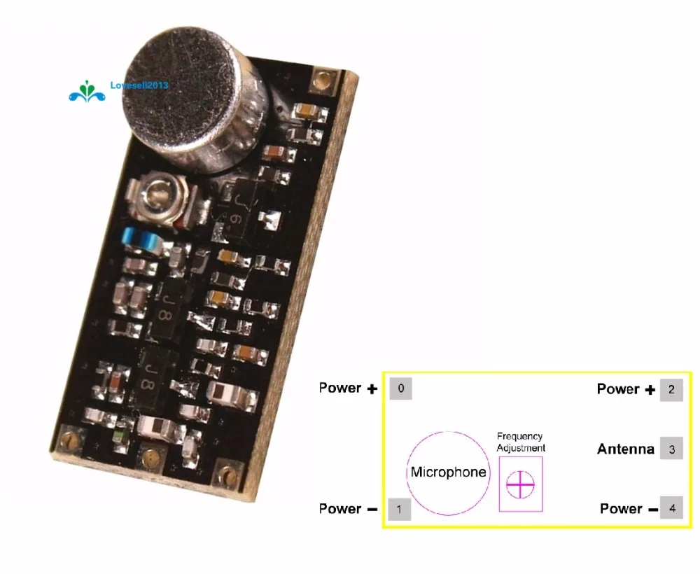 88-108 МГц fm-передатчик Беспроводная система наблюдения с микрофоном Частотная плата модуль DC 2 V-9 V