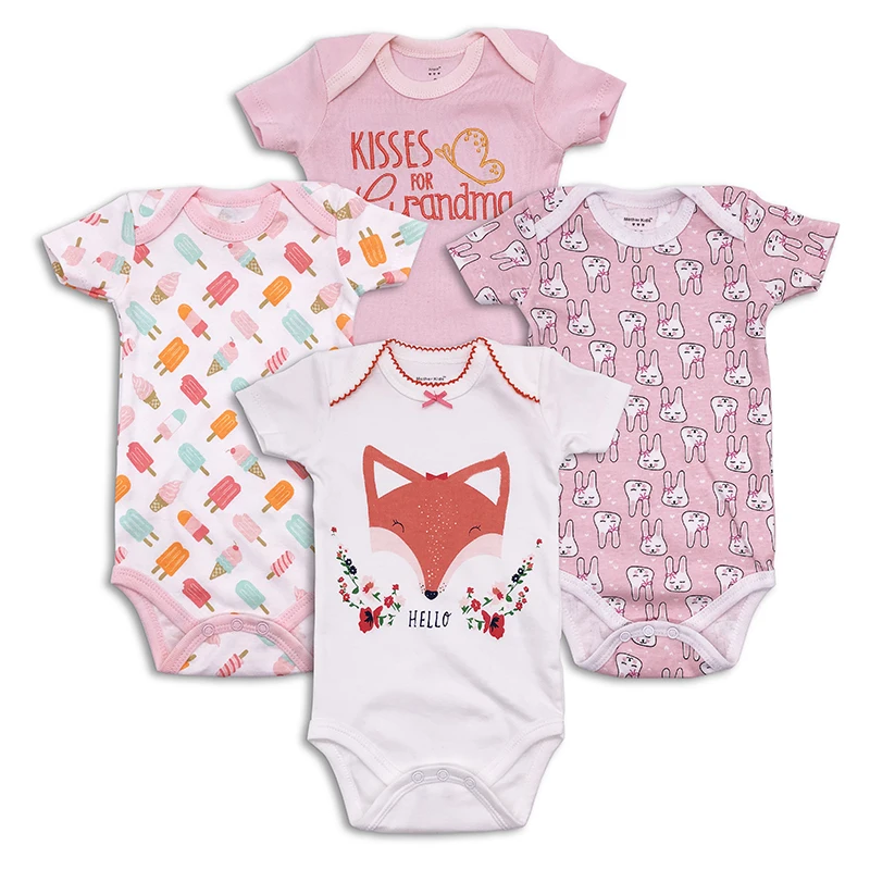 

4 PCS/LOT 100% Cotton Baby Bodysuit Newborn Baby Clothing 2019 New Fashion Baby Girls Clothes Short Sleeve Infant Jumpsuit