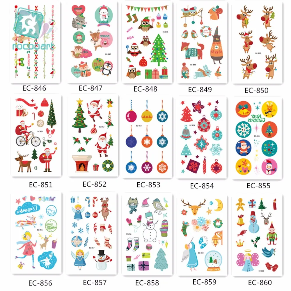 

Christmas Cartoon Kid's Tattoo Waterproof Temporary Tattoos Sticker Santa Claus Elk Christmas Tree Pattern Fake Snowman Tattoo.