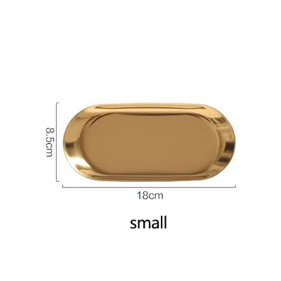 Новинка, цветной металлический поднос для хранения, золотой, овальный, в горошек, фруктовая тарелка, мелкие предметы, овальный поднос для хранения ювелирных изделий, поднос, зеркало - Цвет: Gold-small